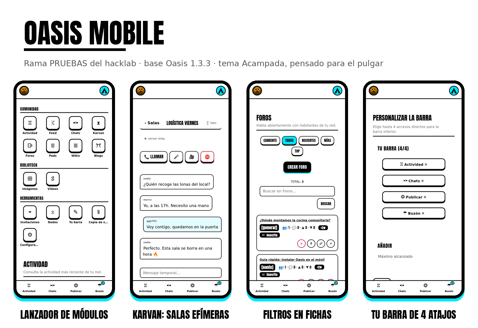 Oasis Mobile: lanzador, Karvan, filtros y barra de atajos